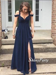 Custom Made A Line Off Shoulder Navy Blue Long Prom Dress, Navy Blue Formal Dress, Bridesmaid Dresses Navy Prom Dress Long, Navy Prom Dress, Dress For Teens, Prom Dress For Teens, Navy Prom Dresses, Navy Blue Prom Dresses, Prom Dress Long, Formal Dresses For Teens, Winter Formal Dresses