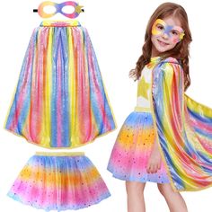 PRICES MAY VARY. Rainbow Superhero - We Need A Hero! Superhero costumes for girls includes 1*rainbow superhero cape,1 superhero mask, and rainbow tutu for girls, designed for all little ones who love the super action of saving the world!  Small But Strong - iROLWIN Superhero capes for kids, 27.5inch*27.5inch, fit for most 3-9 years old children, if kids cape cannot suit the neck well, you can adjust the neckline with adjustable buckles. The mask can extremely fit with a flat elastic strap, soft Superhero Costumes For Girls, Rainbow Superhero, Toddler Dress Up Clothes, Superhero Capes For Kids, Girl Superhero Costumes, Super Hero Capes For Kids, Superhero Costumes Kids, Toddler Dress Up, Superhero Mask