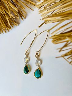 Emerald Green Dangle Marquis Earrings, Dangle Earrings. Green Earrings, Gold Earrings, Cubic Zirconia, Three Stone Earrings, Crystal Earring - Etsy May Birthstone Crystal Dangle Earrings For Party, Elegant Hoop Earrings For May Birthstone, Sparkling Stone Dangle Earrings As Gift, Cubic Zirconia Teardrop Earrings For May Birthstone, Drop Diamond Earrings With Ear Wire For Gift, Gold Diamond Earrings For May Birthstone, May Birthstone Cubic Zirconia Drop Earrings, May Birthstone Teardrop Cubic Zirconia Earrings, Anniversary Linear Drop Earrings With Ear Wire