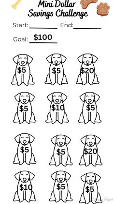 the printable worksheet shows how to draw a dog's money bill