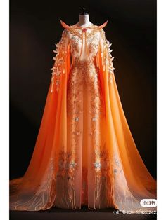 Orange Hanfu, Female Hanfu, Tale Dress, Fantasy Au, Fashion Collection Inspiration, Magical Dress, Dress Glitter, Wings Dress, Queen Outfit