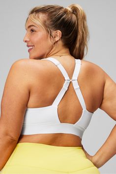 All Day Every Day Low Impact Bra Fabletics white female Activewear >> Womens >> Sports Bras >> Sports Bra >> Low Impact plus Yoga and Studio 4-Way Stretch/Adjustable Straps/Moisture-Wicking/Removable Bra Cups/UPF Protection Our wear-everywhere, low-impact style Female Activewear, Strappy Bra, Womens Sports, Bra Cups, Drills, Sports Bras, We Wear, Active Wear For Women, Say Hello