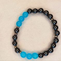 Black And Blue Glass Beed Bracelet Casual Black Hematite Jewelry, Bracelet Business, Boys Bracelets, Mens Accessories Jewelry, Boutique Accessories, Boy Blue, Accessories Jewelry, Glass Bead, Blue Glass