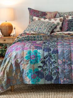 Bungalow Reversible Cotton Quilt - Luna-view 1 Bohemian Bedding Sets, Teal Bedding, Rv Homes, Bohemian Bedding, Bedroom Updates, Babe Cave, Quilted Sham, Euro Sham, Unique Prints