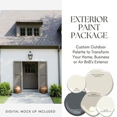 the exterior paint package includes two different colors, one gray and one white with an open door