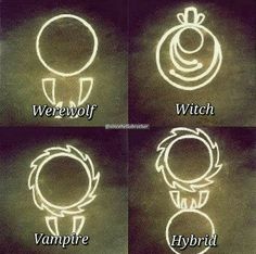 four different types of symbols that appear to be in the shape of an apple, witch, vampire, and hybrid