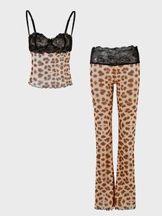 Affordable price buy Two-Piece Sets on Kollyy, SPU: 48QQTW95EE9A, Color: Leopard, Material:Mesh, Style:Girly. Leopard Print Two Piece Outfit, Cheetah Print Clothes, Cheetah Outfit, Aliyah Core, Cheetah Clothes, Colorful Pants, Top With Pants, Core Outfits, Trashy Outfits