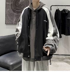 Suits Korean, Ladies Short Jackets, Mens Tops Fashion, Winter Outfits Men, Hooded Sweatshirt Men, Men In Uniform, Casual Coat, Men Winter, Mens Pants Casual