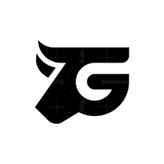 the letter g with an animal's head in black and white on a white background