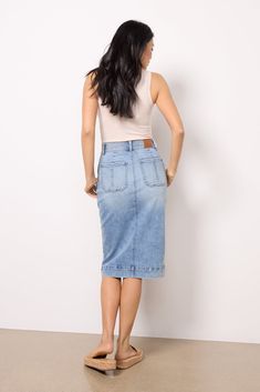 EVEREVE Women's Ever Denim Midi Skirt, Size 31, Blue Affordable Non-stretch Mid-rise Denim Skirt, Blue Non-stretch Mid-rise Denim Skirt, Forever 21 Casual Cotton Denim Skirt, Forever 21 Fitted Denim Skirt, Forever 21 High-rise Blue Denim Skirt, Brand Style Guide, Denim Midi Skirt, Fashion 101, Fall Shopping