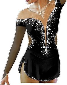 a woman wearing a black leotard with white sequins on the back