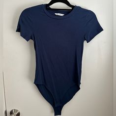 Never Worn!! Cotton Blue Short Sleeve Bodysuit Blue Bodysuit, Body Suit With Shorts, Navy Blue Shorts, Short Sleeve Bodysuit, Blue Shorts, Jacket Tops, Color Blue, Navy Blue, Womens Tops