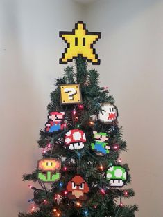 a christmas tree decorated with video game characters