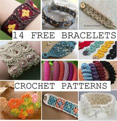 crochet bracelets with different designs and colors are featured in this collage