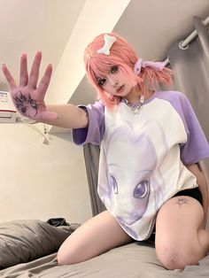 The price is for a T-shirt only, others are not included.  Garment Size   	 		 			Size 			S 			M 			L 			XL 		 		 			Full Length 			67 			69 			71 			73 		 		 			Bust 			106 			110 			114 			118 Y2k Crew Neck T-shirt With Character Print, Spring Anime Print Short Sleeve T-shirt, Purple Cotton Y2k T-shirt, Kawaii Anime Print T-shirt For Summer, Y2k Anime Print Short Sleeve Top, Kawaii Short Sleeve Tops With Letter Print, Harajuku Style Cartoon Print Crew Neck T-shirt, Y2k Anime Print Summer T-shirt, White Y2k Anime Print T-shirt