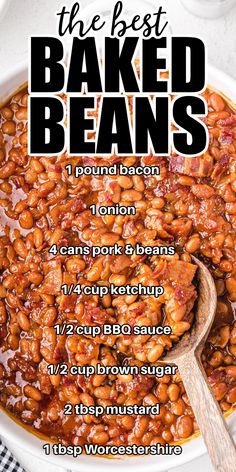 dish of baked beans with spoon Crockpot Baked Beans Canned, Oven Baked Beans With Bacon, Baked Beans In The Oven, Baked Beans From Canned Beans, Garbanzo Recipes, Baked Beans Recipe Crockpot, Gathering Recipes, The Best Baked Beans, Homemade Baked Beans Recipe