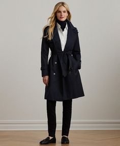 Lauren Ralph Lauren Women's Belted Water-Resistant Trench Coat - Macy's Ralph Lauren Street Style, Navy Trench Coat, Belted Coat, Ralph Lauren Womens, Dark Navy, Street Style Women, Belts For Women, Lauren Ralph Lauren, Double Breasted