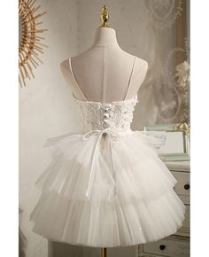 Get 10% off now! Buy ivory white tutus short hoco prom dress with spaghetti straps at cheap price online. Free stable shipping and pro custom service since 2009. Hoco Dress Short, Sequin Ball Gown, White Dress Formal, Perfect Dresses, Short Homecoming Dresses, Mini Homecoming Dresses, Professional Dress, Tulle Homecoming Dress, White Homecoming Dresses