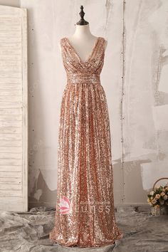 Simply Gold Sequin V-Neck Sleeveless Long Bridesmaid Gown - Lunss Gold Long Dress, Gold Sequin Bridesmaid Dress, Sequin Bridesmaid Dress, Pretty Bridesmaid Dresses, Chic Prom Dresses, Stunning Bridesmaid Dresses, Sequin Bridesmaid, Gold Bridesmaid Dresses, Sequin Bridesmaid Dresses