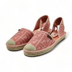 Pink Espadrilles By Fendi. Featuring A Round Toe, A Woven Motif, A Bow Fastening And A Flat Sole. Sizes Available 37 (7 Us). Include: Box And Dustbag. Made In Spain. Luxury Summer Espadrilles, Designer Round Toe Espadrilles For Summer, Designer Summer Espadrilles With Round Toe, Designer Flat Heel Espadrilles For Beach, Designer Slip-on Espadrilles For Summer, Flat Heel Espadrilles With Branded Heel Counter For Summer, Luxury Spring Flat Espadrilles, Luxury Flat Espadrilles For Summer, Luxury Summer Espadrilles With Round Toe