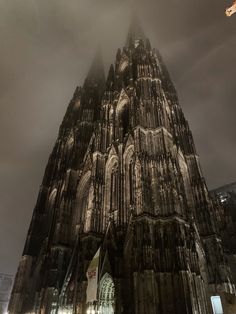 This is the cathedral of cologne by night! Haunted Cathedral Aesthetic, Anglo Gothic Aesthetic, Dramatic Perspective, Moscow Architecture, Gothic City, Winter Gothic, Gothic Cathedrals