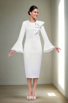 Serafina 6465 bell sleeve dress Women Church Suits, Women Church, White Shift Dresses, Dress Colors, Church Suits, Well Dressed Women, Scuba Dress, Shift Dresses, Church Dresses