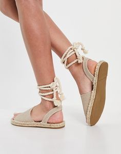 ASOS DESIGN Wide Fit June rope tie espadrilles sandals in natural fabrication | ASOS Espadrilles, Asos, Free Delivery