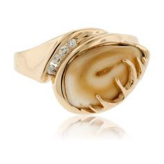 Elk Ivory Four Diamond Accented Ring - Park City Jewelers Elk Jewelry, Elk Ivory Ring, Wildlife Jewelry, Elk Ivory Jewelry, Accented Ring, Hunting Crafts, Elk Ivory, Ivory Jewelry, Tooth Jewelry