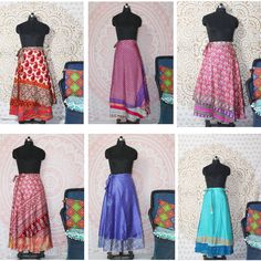 Women Indian Vintage Long Attractive Wrap Around Silk Saree Skirts for Women, Two Layer Assorted free size wrap Reversible Tie Skirts. Boho Double layered Upcycle Indian Vintage Sari Silk Skirts. Our skirt is handmade in India out of recycled saris and turned into the beautiful finished skirt. Our artisans Ladies are able to give you best product with varied selection. Every skirt is truly an original made with exotic reclaimed materials. Embrace the free-spirited vibes with our Hippie Grunge Fa Saree Upcycle, Fairycore Skirt, Indian Skirts, Skirt Indian, Magic Skirt, Silk Skirts, Hippie Grunge, Sari Skirt, Silk Wrap Skirt