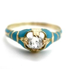 Victorian Light Blue Enamel Diamond Ring - Etsy Multiple Rings, Old Mine Cut Diamond, 1 Carat, Cut And Color, Stone Settings, Pale Blue, Prong Setting, Ring Sets, Heart Ring