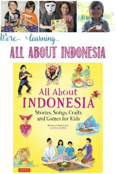 an advertisement for all about indonesia with pictures of children and their books on the cover