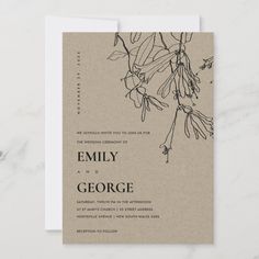 a wedding card with the words, family and george on it's front in black ink