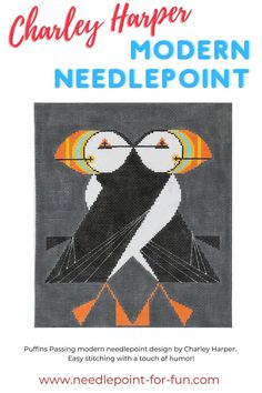 a cross stitch pattern with two birds on it and the words, chaley harper modern needlepoint