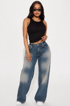 Available In Medium Wash And Vintage Wash. Straight Leg Jean 5 Pocket Drop Waist 10.5" Rise 32" Inseam Non Stretch Disclaimer: Due To The Specialized Wash Process, Each Garment Is Unique. 100% Cotton Imported | On To The Next Straight Leg Jeans in Vintage Wash size 1 by Fashion Nova Kendrick Concert, Black Tank Top Outfit, Winter Arc, Casual Summer Outfits For Women, Fashion Nova Outfits, On To The Next, Streetwear Aesthetic, Fashion Nova Tops, 2024 Fashion