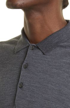 The English label's commitment to understated luxury informs the design of this supremely soft polo sweater crafted from extrafine merino wool. 28" length (size Medium) Button half-placket Spread collar Long sleeves Ribbed cuffs and hem 100% merino wool Dry clean or machine wash, dry flat Made in the UK Luxury Wool Polo Sweater For Work, Wool Collared Polo Shirt For Work, Wool Polo Shirt For Workwear With Polo Collar, Winter Wool Polo Shirt With Ribbed Collar, Luxury Merino Wool Polo Sweater For Work, Merino Wool Polo Shirt For Work, Classic Collared Merino Wool Polo Sweater, Classic Collared Polo Sweater In Merino Wool, Winter Wool Polo Shirt