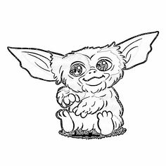 a drawing of a baby yoshi from the star wars movie, with big eyes and large ears