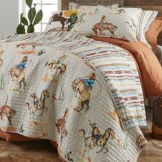 a bed with a cowboy theme on it