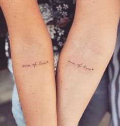 two people with tattoos on their legs that say, love is the most important thing in life