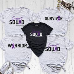 Stand strong with our Support Squad Alzheimer's Awareness Tshirt, a powerful statement of solidarity with Alzheimer's warriors everywhere. Adorned with the emblematic purple ribbon, this Purple Ribbon Personalization Alzheimer Warrior Shirt embodies resilience, hope, and unity. What sets this shirt apart is its personal touch - you can customize it with your own message of support or a name, making it a cherished keepsake. Every wear is a testament to the strength of Alzheimer's survivors and their unyielding spirit. Join the squad, wear Alzheimer's Survivor Tee with pride, and let's raise our voices for Alzheimer's awareness together. All sizes for Toddler T-Shirts are in stock. Please check the Toddler T-Shirt size chart before placing your order. You can write the desired size in the no Alzheimer's Awareness, Awareness Tshirts, Warriors Shirt, Stand Strong, Purple Ribbon, Graphic Shirts, Personal Touch, Long Sleeve Shirts, Size Chart