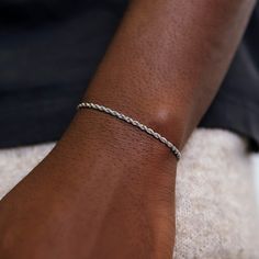 The Rope Bracelet in White Gold- 2mm features a bold yet simple twisted design that can be worn with any outfit, day or night. Pick it up with a matching 2mm Rope Chain in 14k White Gold and it's sure to take your look to the next level. Upgrade your fit with the perfect drip! This product is guaranteed for life – GLD will repair or replace the item should you experience any defects in craftsmanship or breakage. Specifications - Width: 2mm - Length: 6", 7", 8", & 9" - Weight: (Weight can vary +/ White Gold Bracelet, Vermeil Jewelry, Bracelet For Men, Custom Earrings, Gold Bracelet Chain, Rose Gold Bracelet, Gold Plated Bracelets, Pendant Bracelet, Drop Necklace