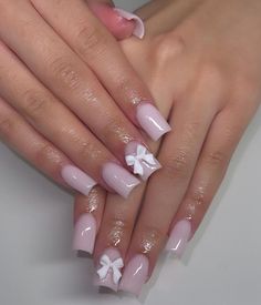 Short Nails With Bow, Med Nails, Cute Simple Nails, Nagel Tips, Short Square Acrylic Nails