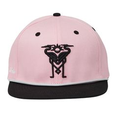 a pink and black hat with the word love on it