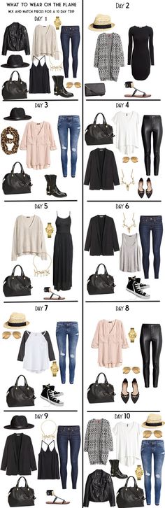 10 Day Packing List 20 pieces in a carry-on for Day wear built from my Capsule wardrobe. #packinglist #travellight #capsule Stil Rock, Áo Blu, Lit Outfits, Travel Wardrobe, Packing Tips, Fashion Mode