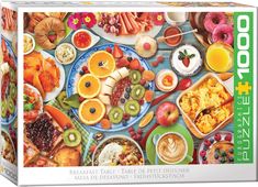 the puzzle box is filled with many different foods