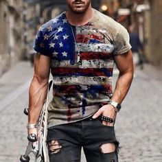 Vintage USA Flag Tee 3D: Rep Your Colors in Style (Slim Fit, 3XL) on Storenvy Cool Mens Shirts, Graduation Outfits, Streetwear Mode, T Shirt Picture, Summer Getaway, 3d Shirt, Summer Concert, Tee Shirt Homme, T Shirt Vest