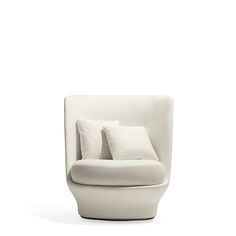 a white chair with two pillows on it's back and the seat upholstered