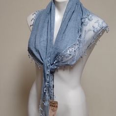 Pretty Blue Scarf Made Of Acrylic With Lace Blue Scarves For Spring, One Size, Blue One Size Scarves For Spring, One Size Blue Scarves For Spring, Vintage Scarves, Blue Scarf, Vintage Scarf, Blue Vintage, Scarf Wrap, Sky Blue