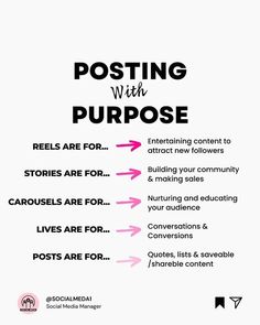 a poster with the words posting with purpose and arrows pointing in different directions to each other