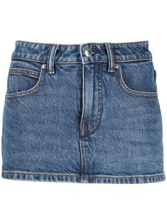 blue cotton-lyocell blend denim mid-rise belt loops front button and zip fastening slim cut classic five pockets thigh-length Jean Skort, Denim Skort, Tumblr Fashion, Nice Shorts, Summer Essentials, Alexander Wang, Short Outfits, Clothes For Sale, Everyday Fashion