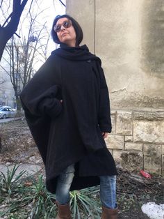 This is a cozy, effortless feel great coat. Oversized design, elegant shawl collar, long sleeves, asymmetric pointed hem.. One size fits all. Unlined.The fabric is wool machine knitting. Lenght at front 93cm/ 36"Lenght at back 124cm/ 49"For more beautiful designs, please visit and my new shop:https://www.etsy.com/shop/JustMariyaFromBG?ref=seller-platform-mcnav Spring Cardigan, Coat Cape, Spring Cardigans, Elegant Shawl, Loose Coat, Blanket Coat, Great Coat, Loose Coats, Shawl Collar Cardigan